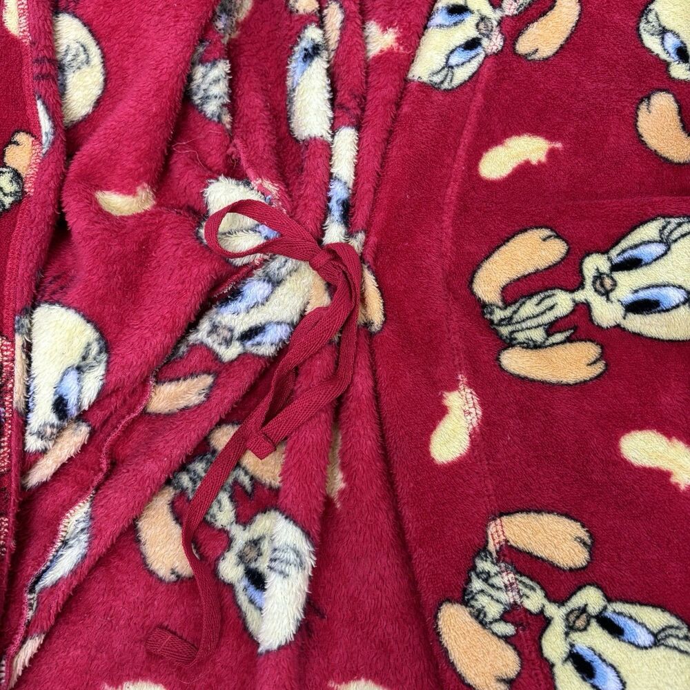Vintage Tweety Bird Robe Red Soft Fluffy Size L Looney Tunes Novelty Cozy Y2K - Picture 8 of 10
